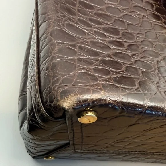 Vintage Salvatore Ferragamo Brown Croc Top Handle 2-Way Bag w/ Strap - Picture 6 of 14